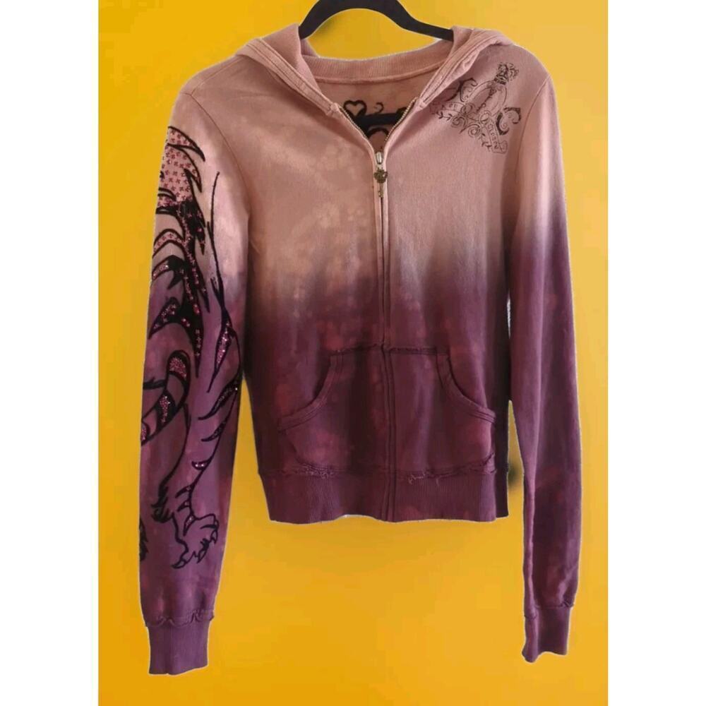 Key Closet Jacket Womens Med Hearts‎ Studded Y2K Hoodie Tattoo Asian Tiger A115